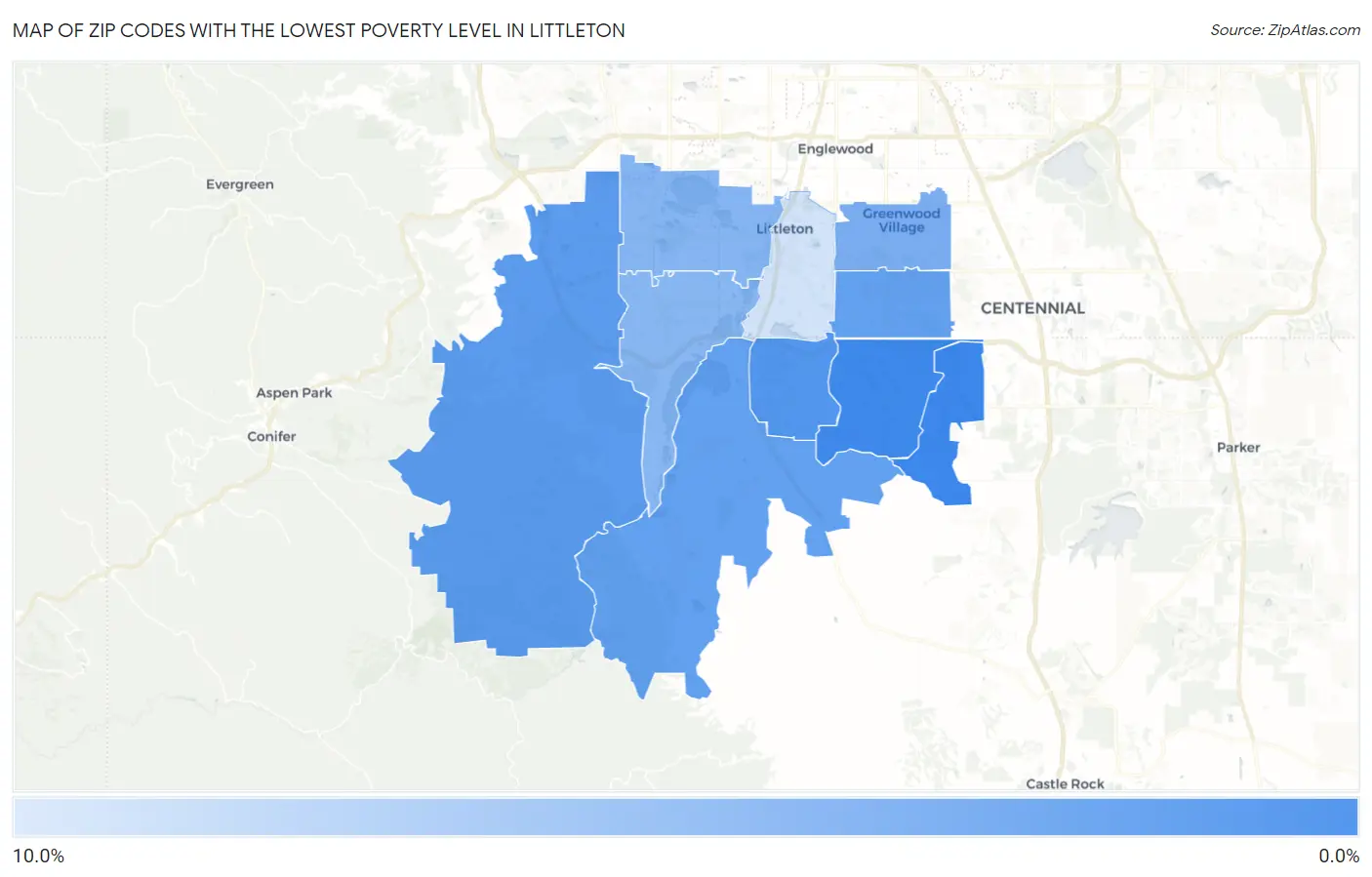Zip Codes with the Lowest Poverty Level in Littleton Map