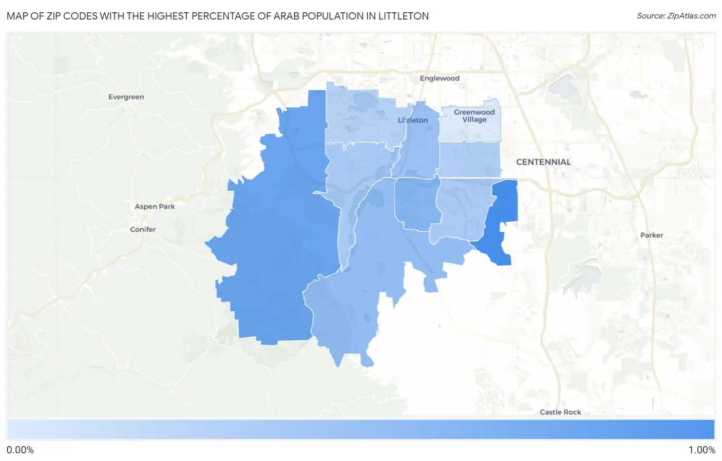 Zip Codes with the Highest Percentage of Arab Population in Littleton Map