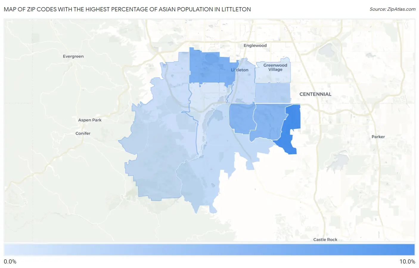 Zip Codes with the Highest Percentage of Asian Population in Littleton Map