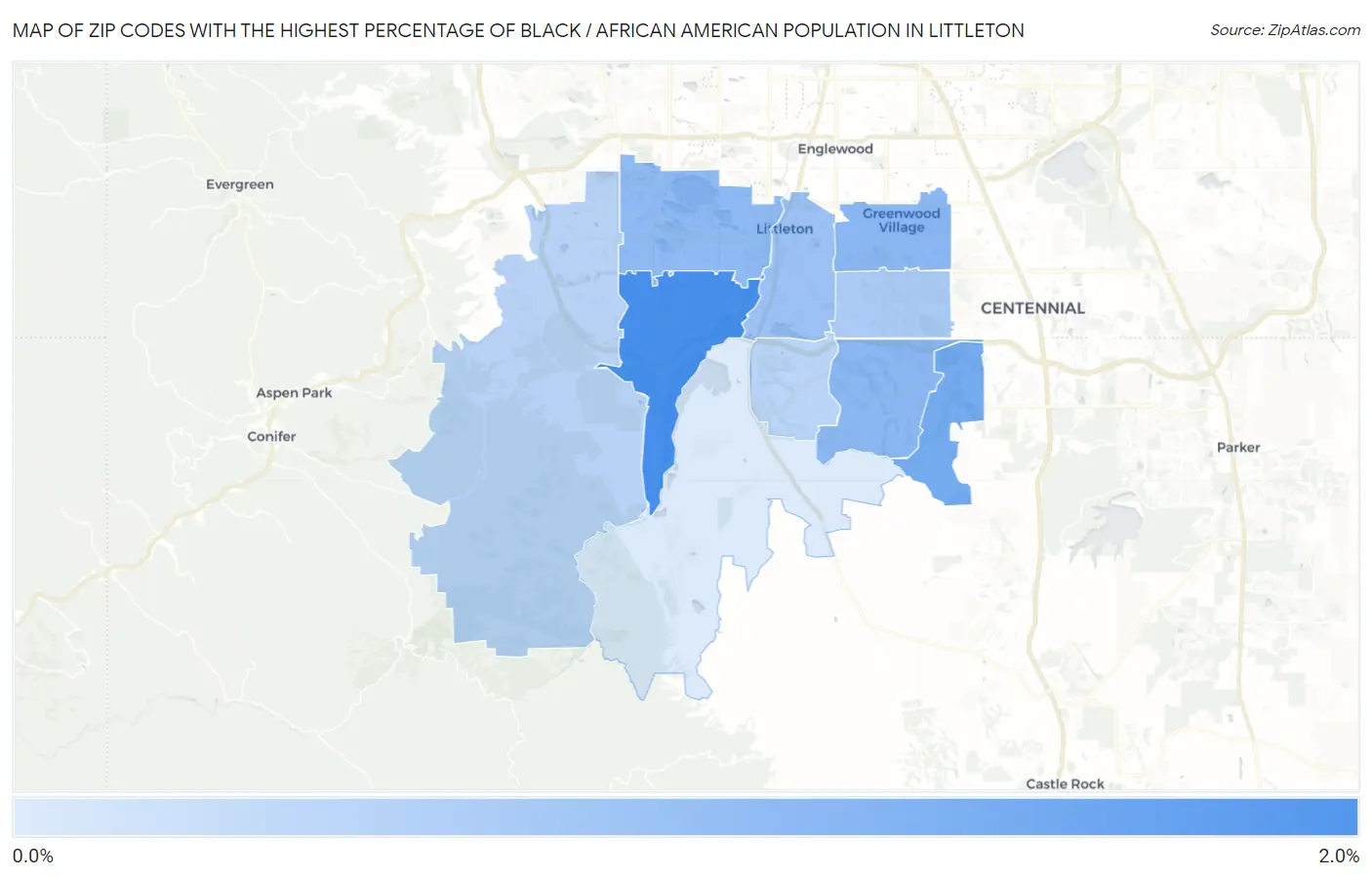 Zip Codes with the Highest Percentage of Black / African American Population in Littleton Map