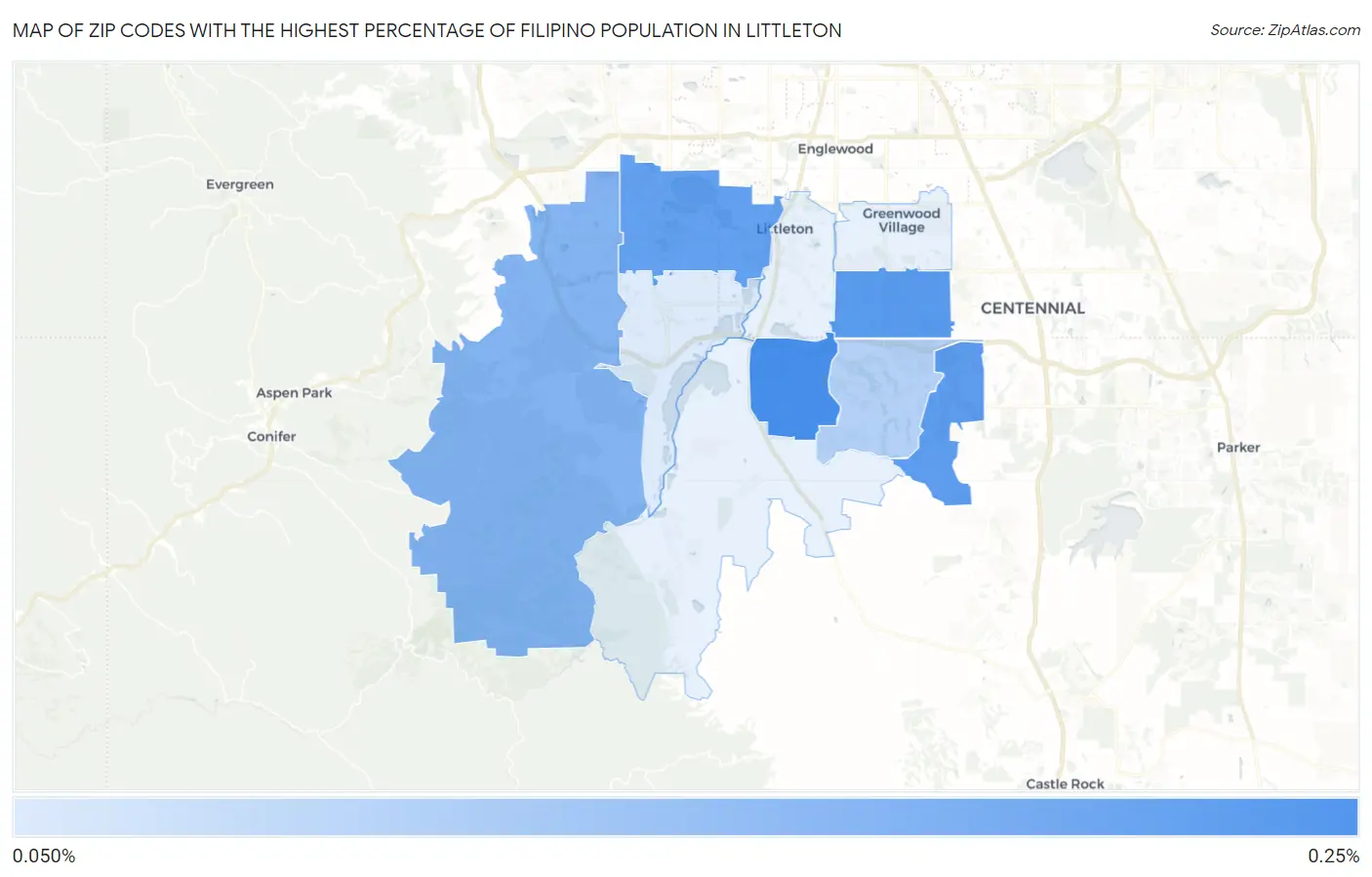 Zip Codes with the Highest Percentage of Filipino Population in Littleton Map