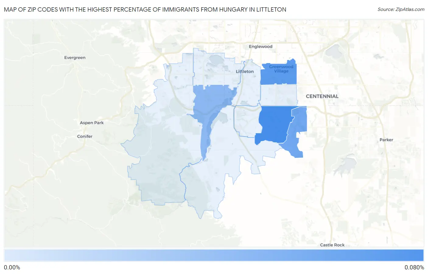 Zip Codes with the Highest Percentage of Immigrants from Hungary in Littleton Map