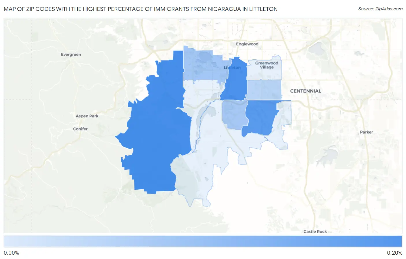 Zip Codes with the Highest Percentage of Immigrants from Nicaragua in Littleton Map