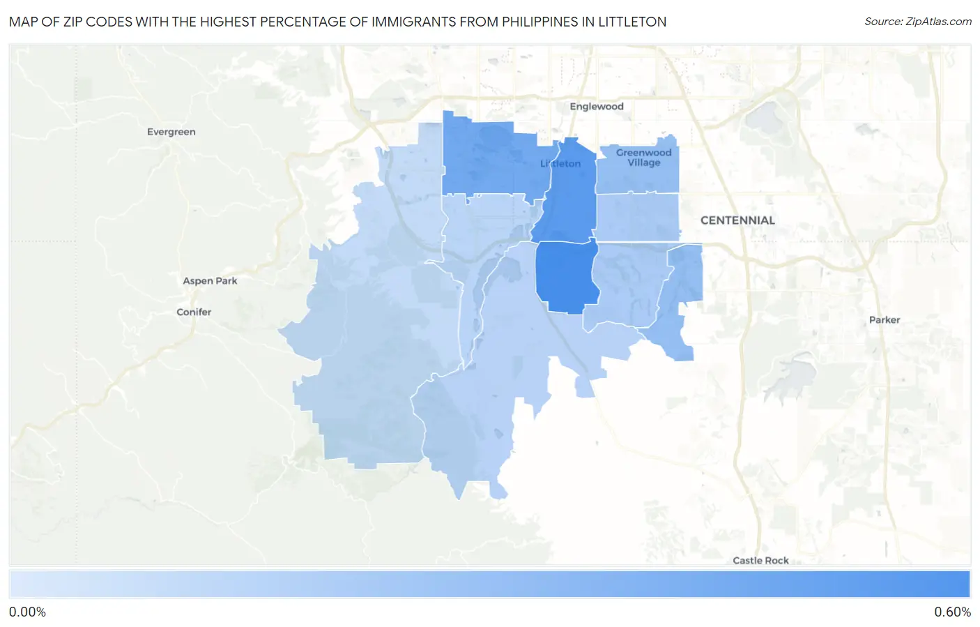 Zip Codes with the Highest Percentage of Immigrants from Philippines in Littleton Map