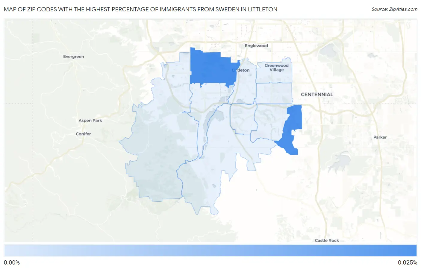 Zip Codes with the Highest Percentage of Immigrants from Sweden in Littleton Map