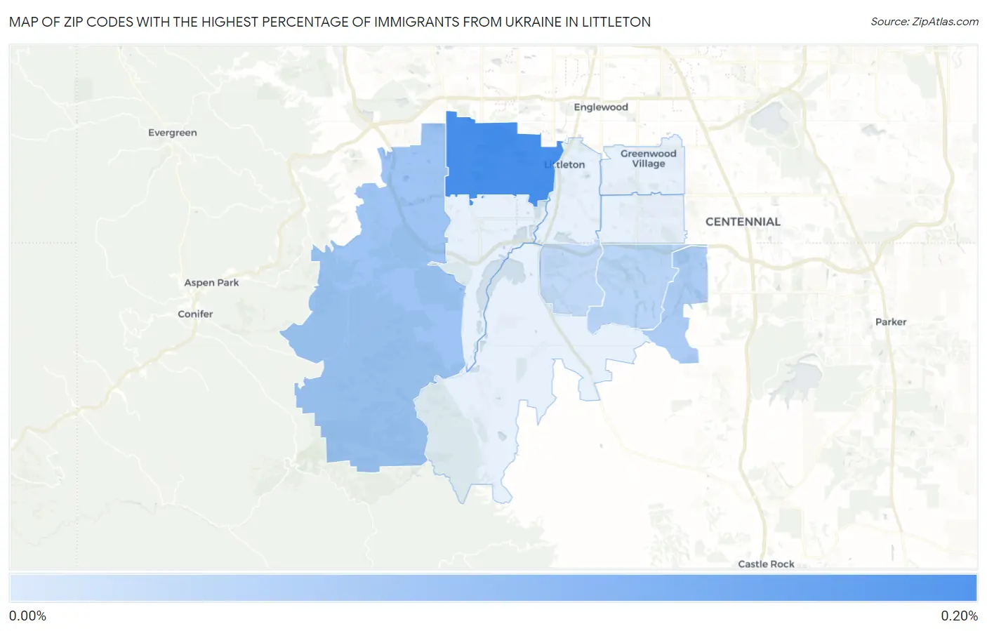 Zip Codes with the Highest Percentage of Immigrants from Ukraine in Littleton Map