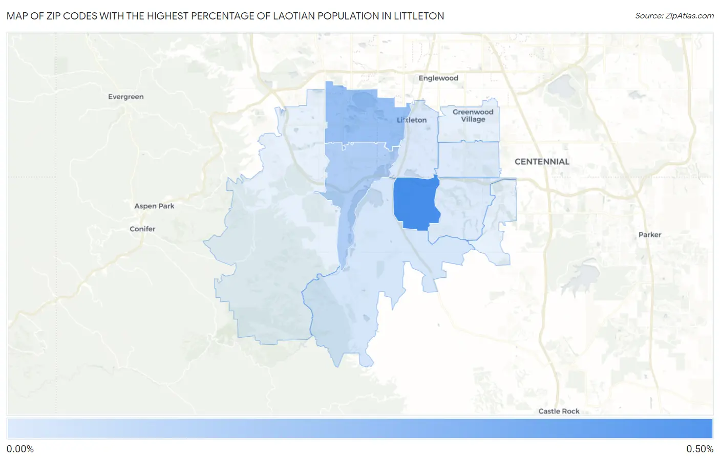 Zip Codes with the Highest Percentage of Laotian Population in Littleton Map