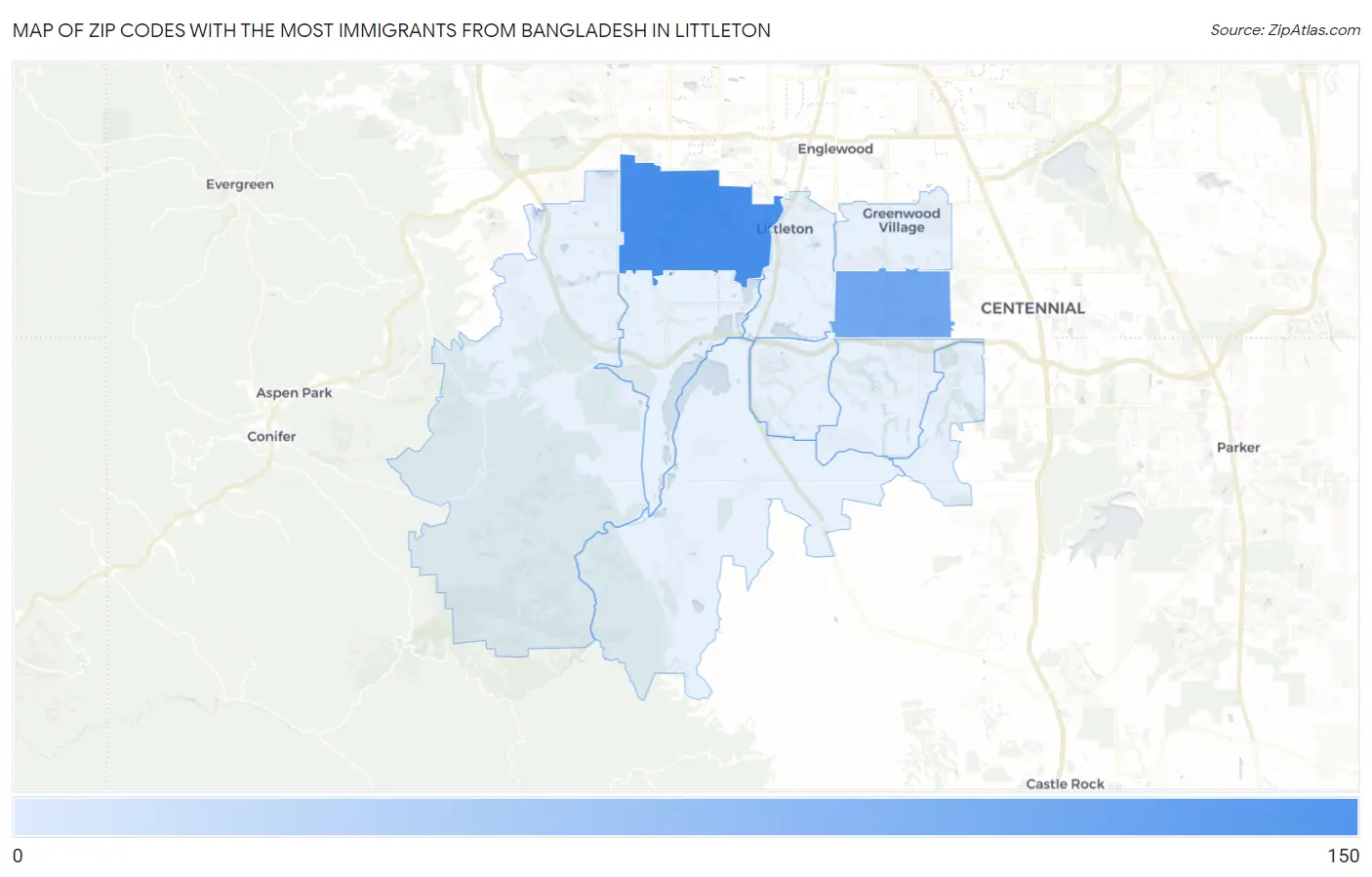 Zip Codes with the Most Immigrants from Bangladesh in Littleton Map