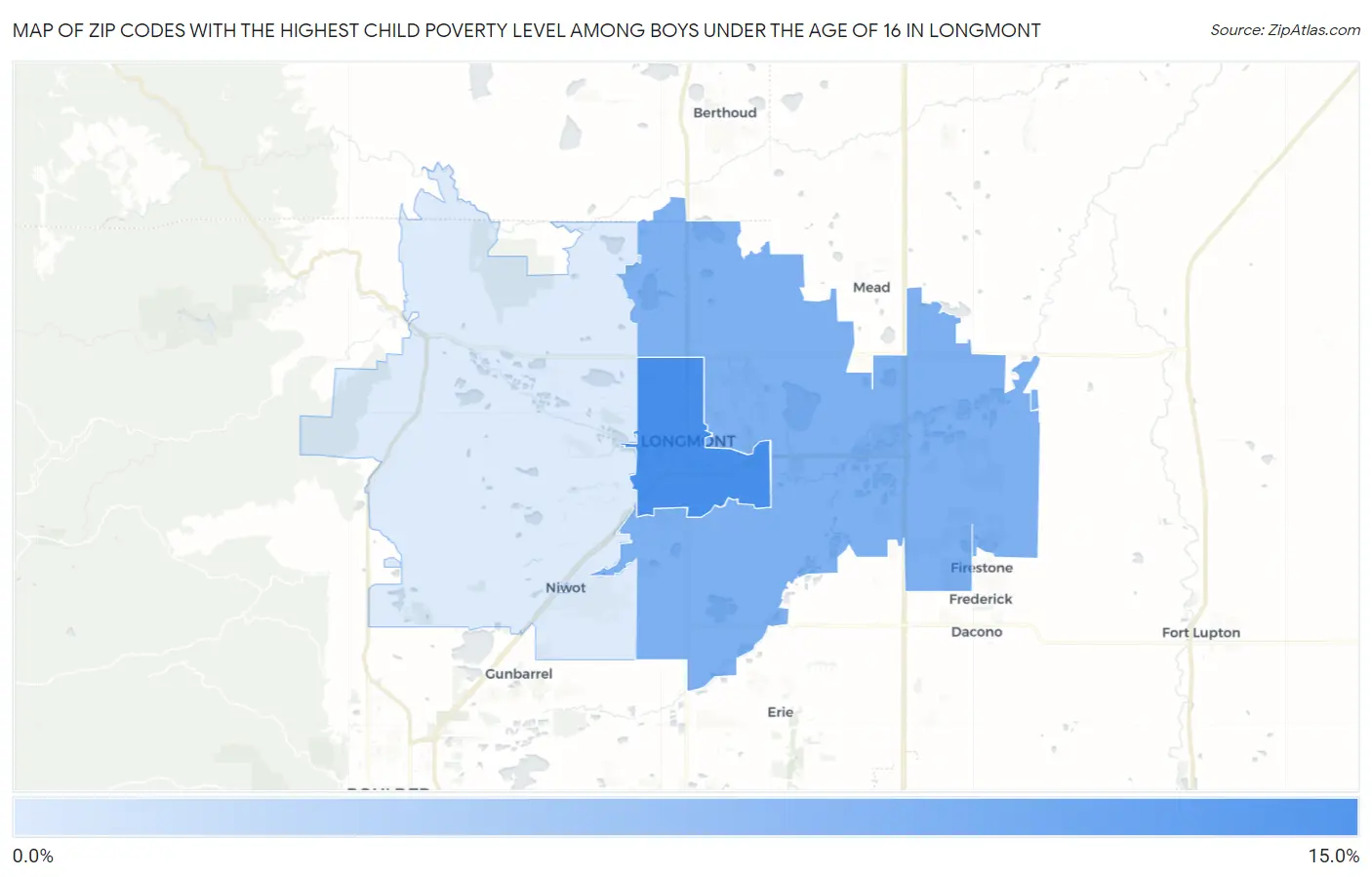 Zip Codes with the Highest Child Poverty Level Among Boys Under the Age of 16 in Longmont Map