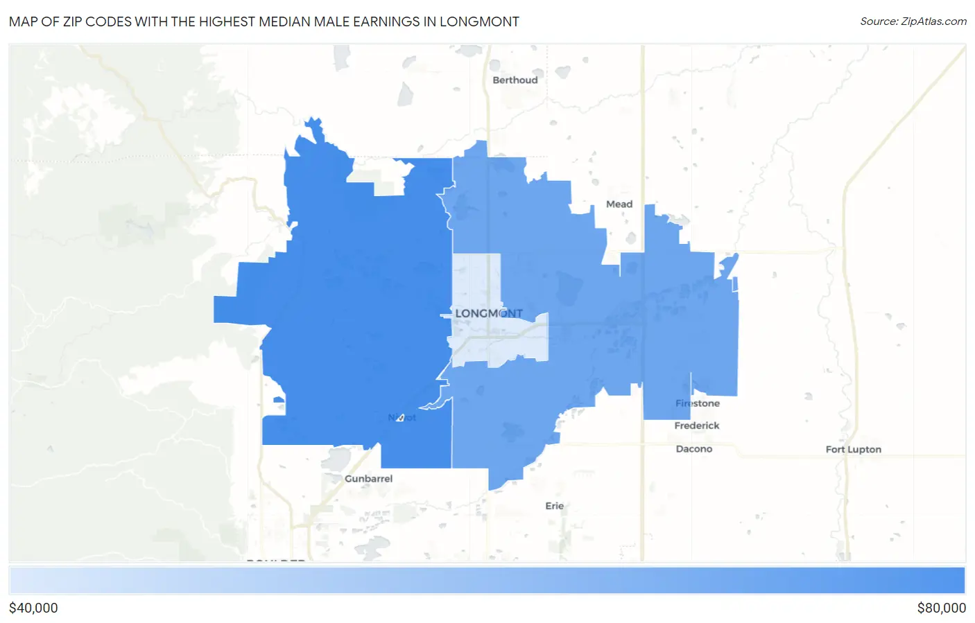 Zip Codes with the Highest Median Male Earnings in Longmont Map