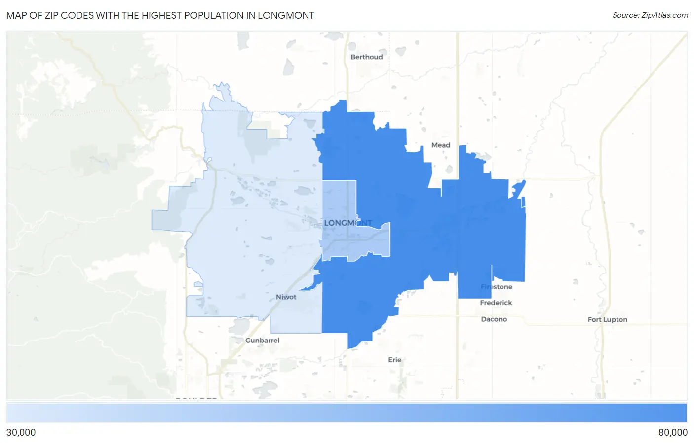 Zip Codes with the Highest Population in Longmont Map