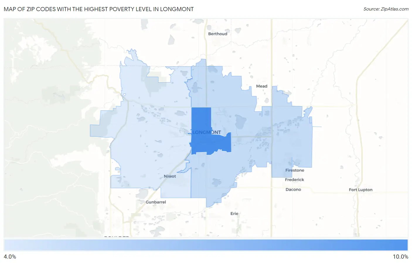 Zip Codes with the Highest Poverty Level in Longmont Map