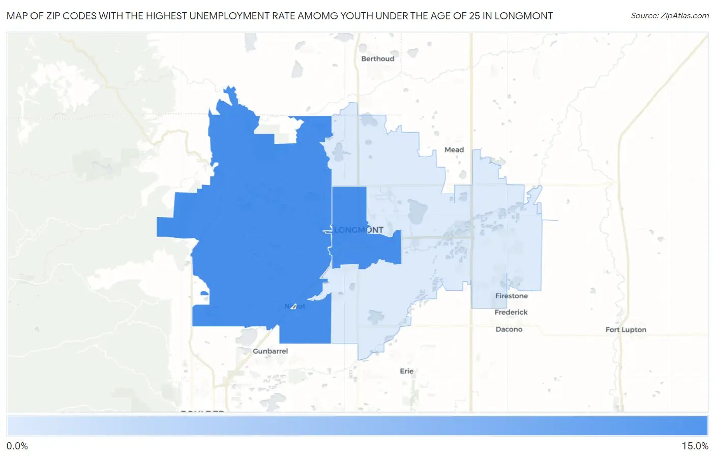 Zip Codes with the Highest Unemployment Rate Amomg Youth Under the Age of 25 in Longmont Map