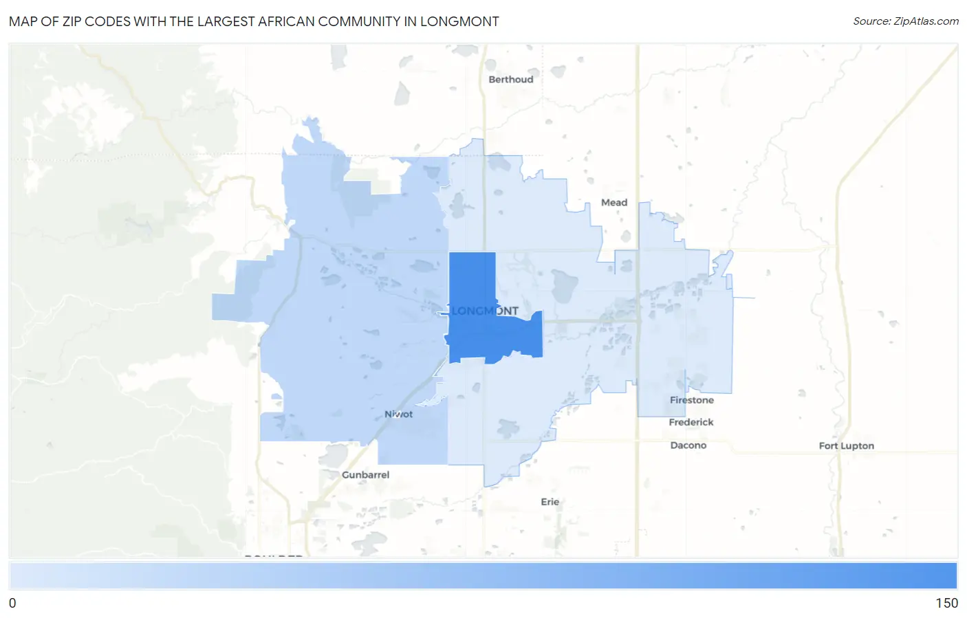 Zip Codes with the Largest African Community in Longmont Map