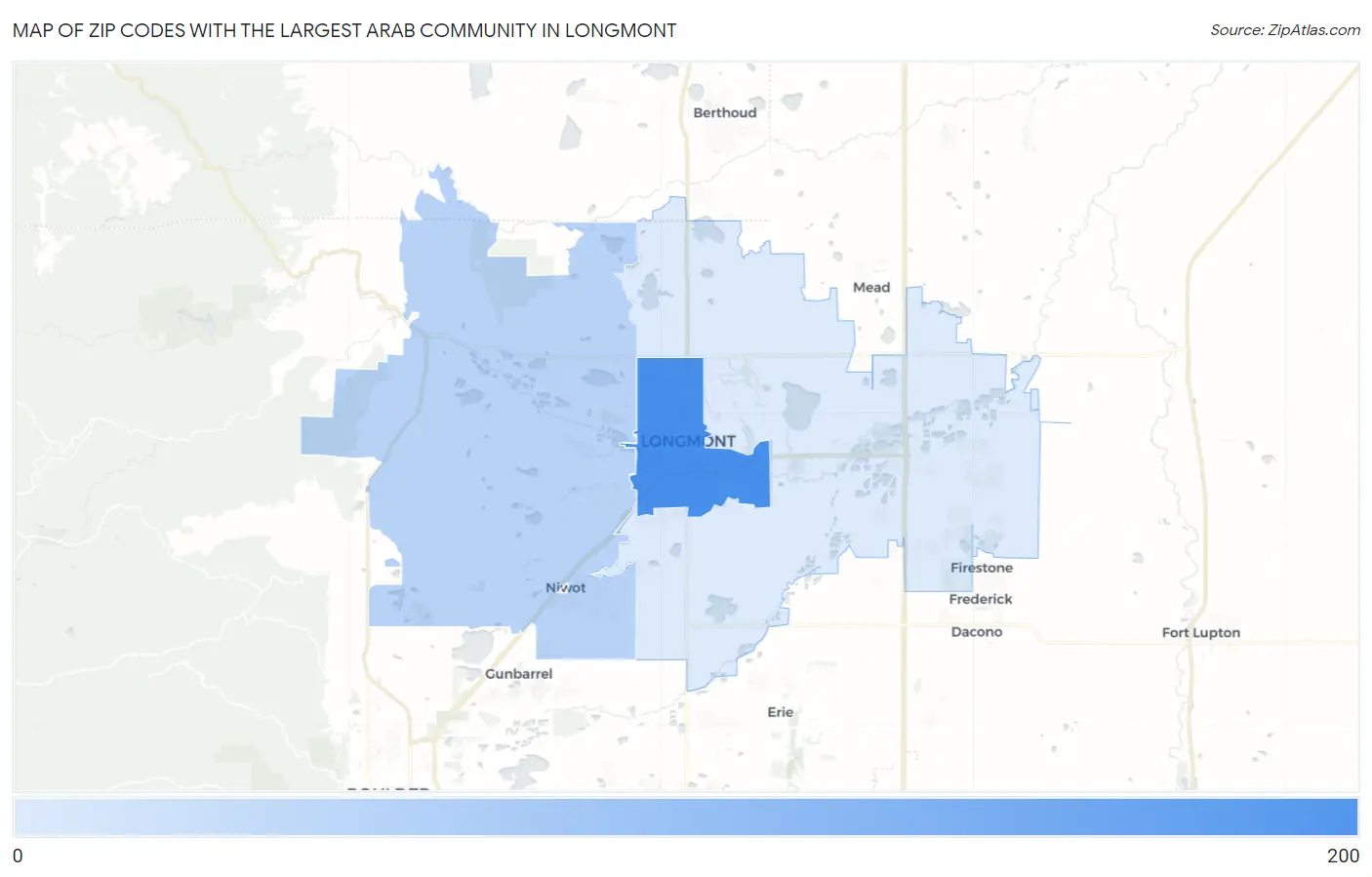 Zip Codes with the Largest Arab Community in Longmont Map