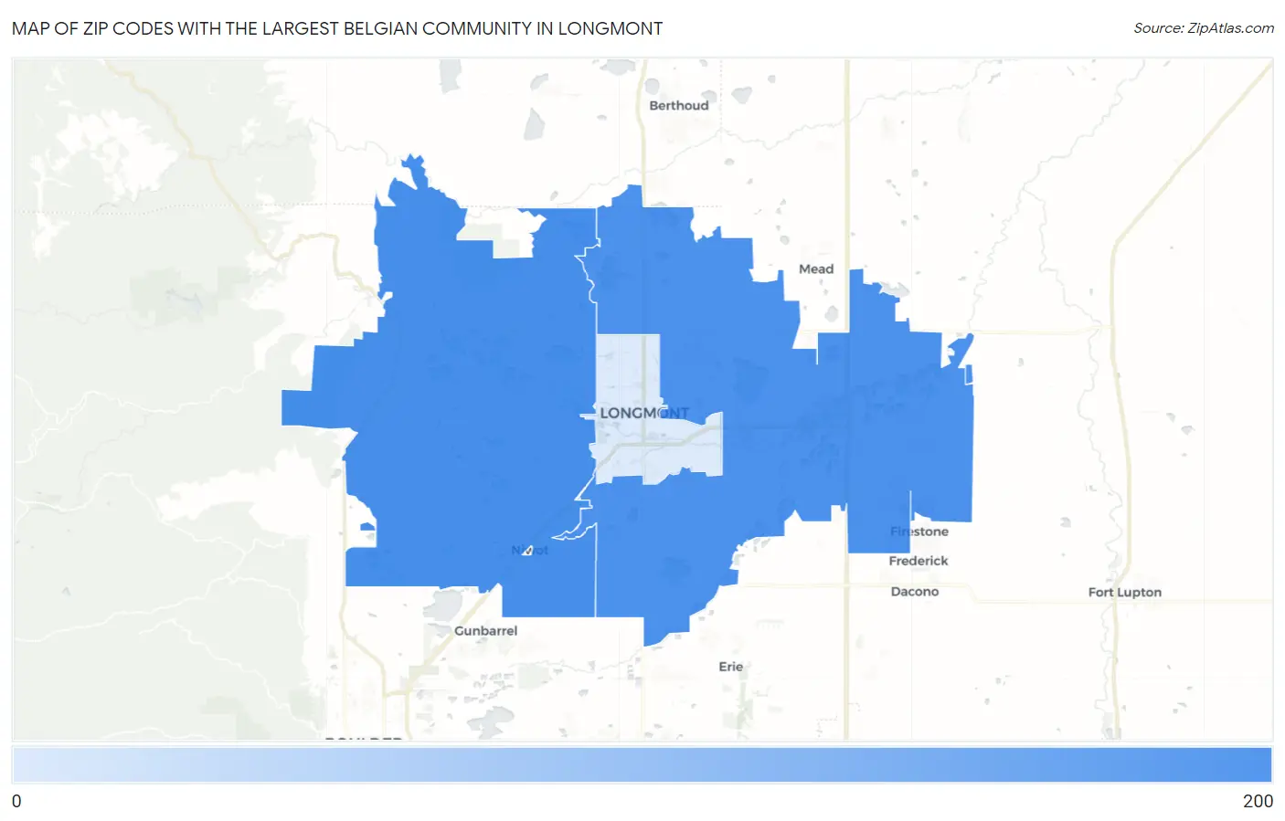 Zip Codes with the Largest Belgian Community in Longmont Map