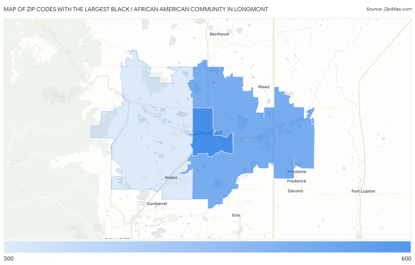 Zip Codes with the Largest Black / African American Community in Longmont Map