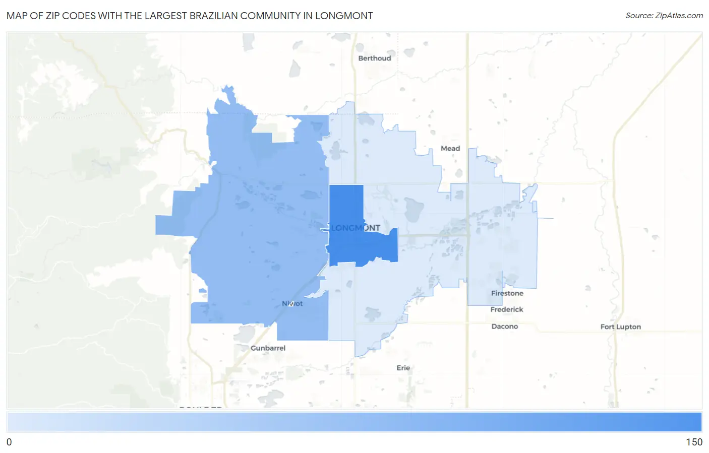 Zip Codes with the Largest Brazilian Community in Longmont Map