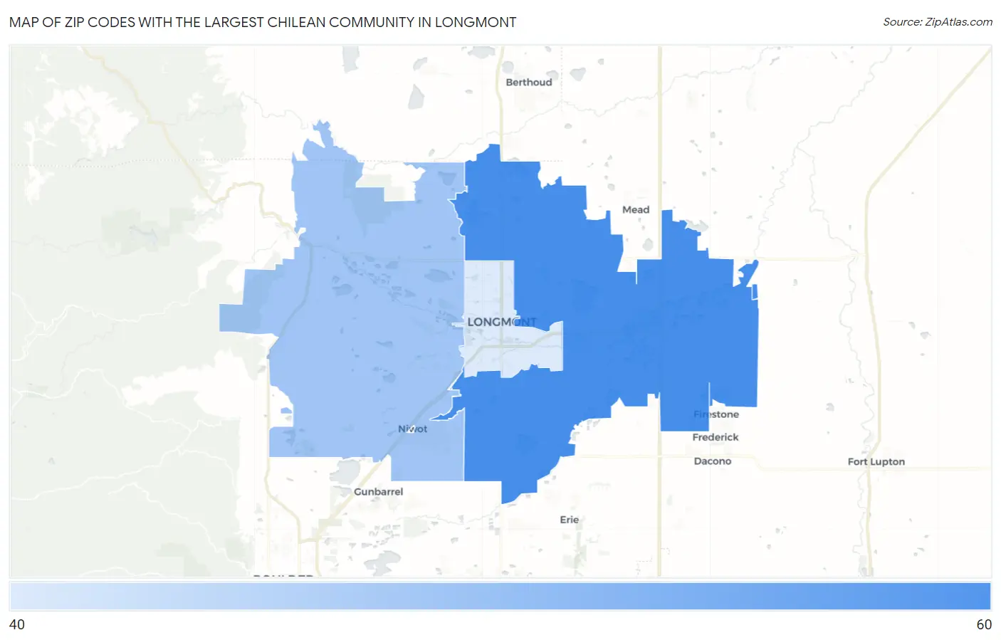 Zip Codes with the Largest Chilean Community in Longmont Map