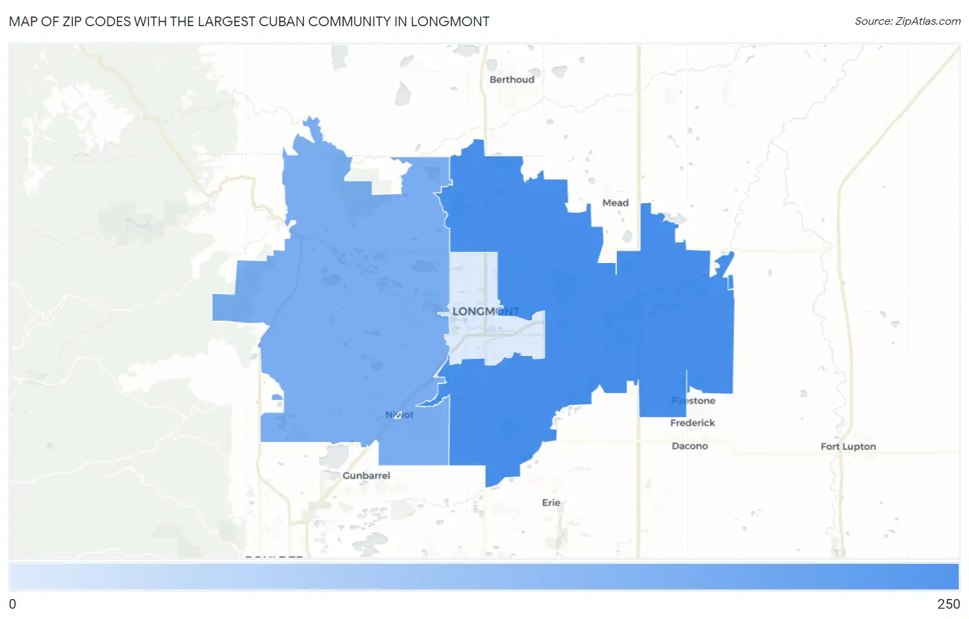 Zip Codes with the Largest Cuban Community in Longmont Map