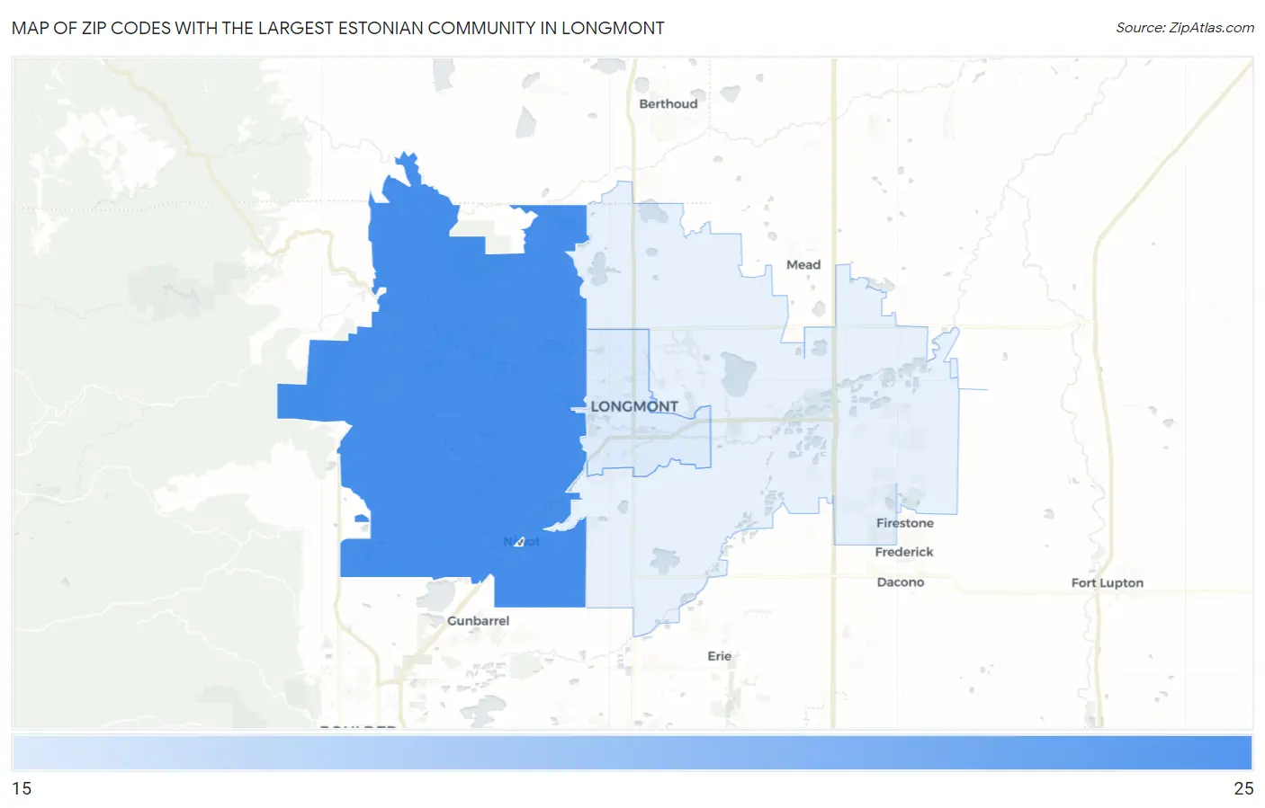 Zip Codes with the Largest Estonian Community in Longmont Map