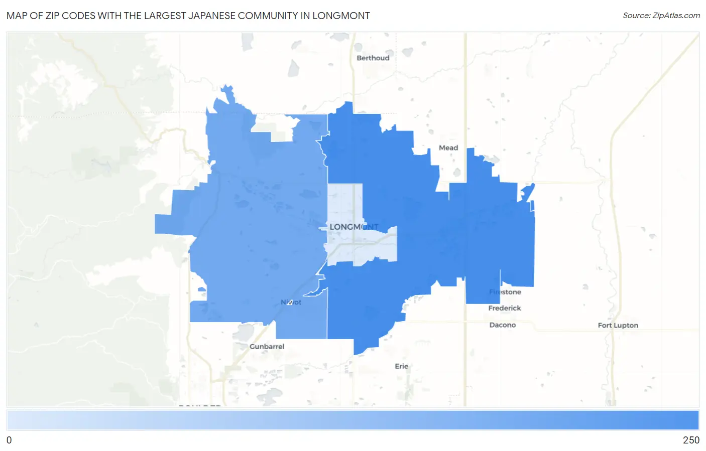 Zip Codes with the Largest Japanese Community in Longmont Map