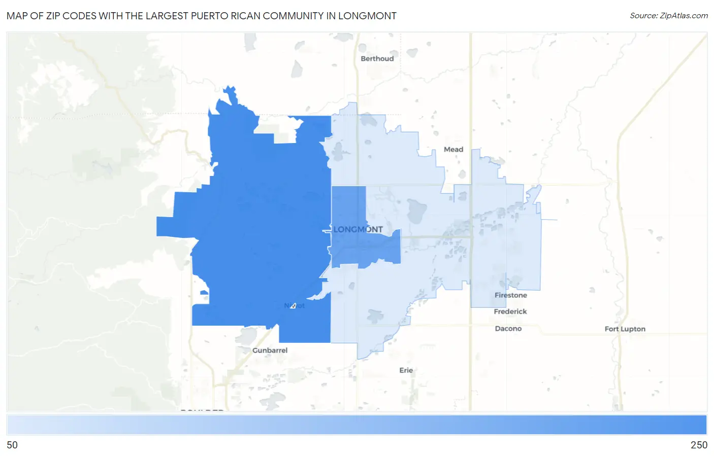 Zip Codes with the Largest Puerto Rican Community in Longmont Map