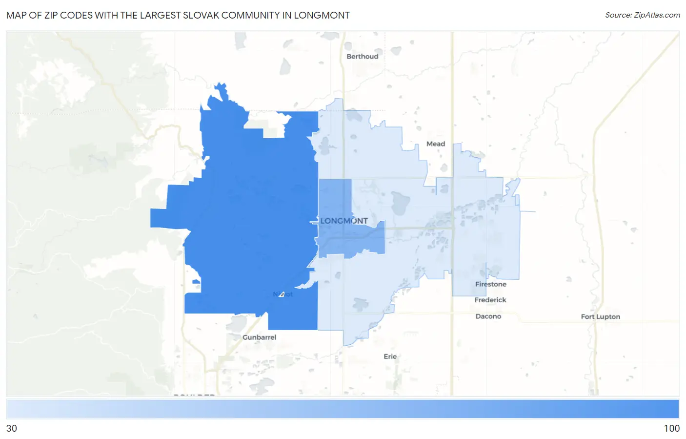 Zip Codes with the Largest Slovak Community in Longmont Map