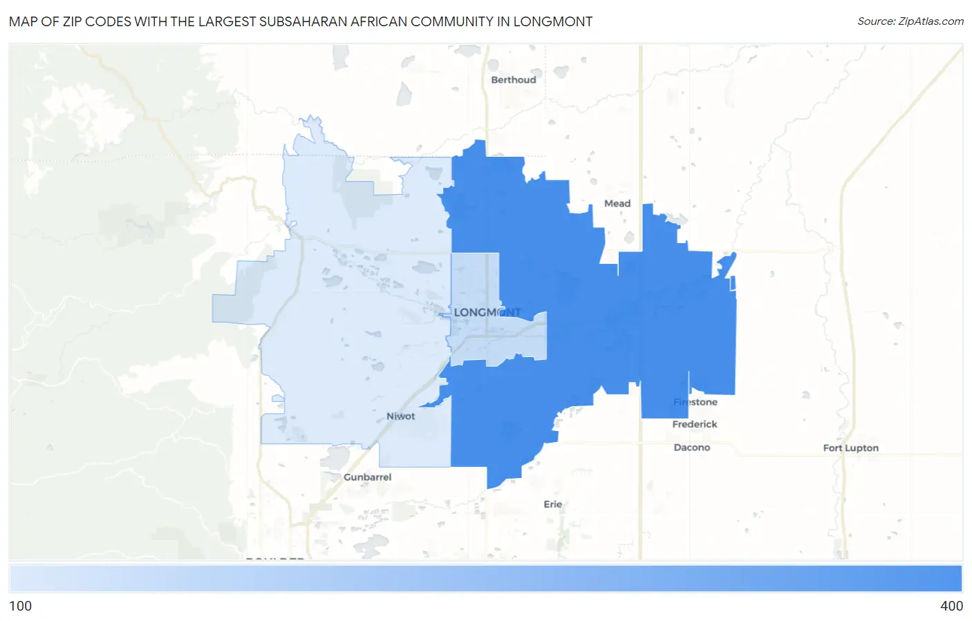 Zip Codes with the Largest Subsaharan African Community in Longmont Map