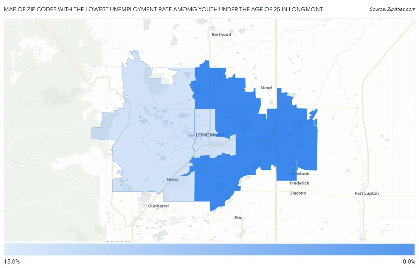 Zip Codes with the Lowest Unemployment Rate Amomg Youth Under the Age of 25 in Longmont Map