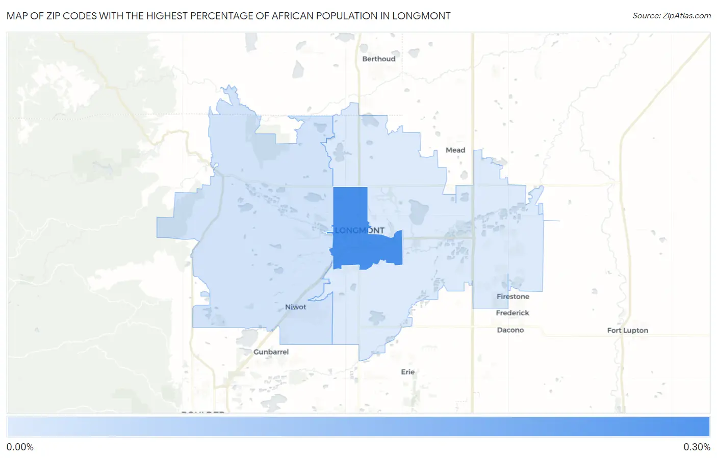 Zip Codes with the Highest Percentage of African Population in Longmont Map