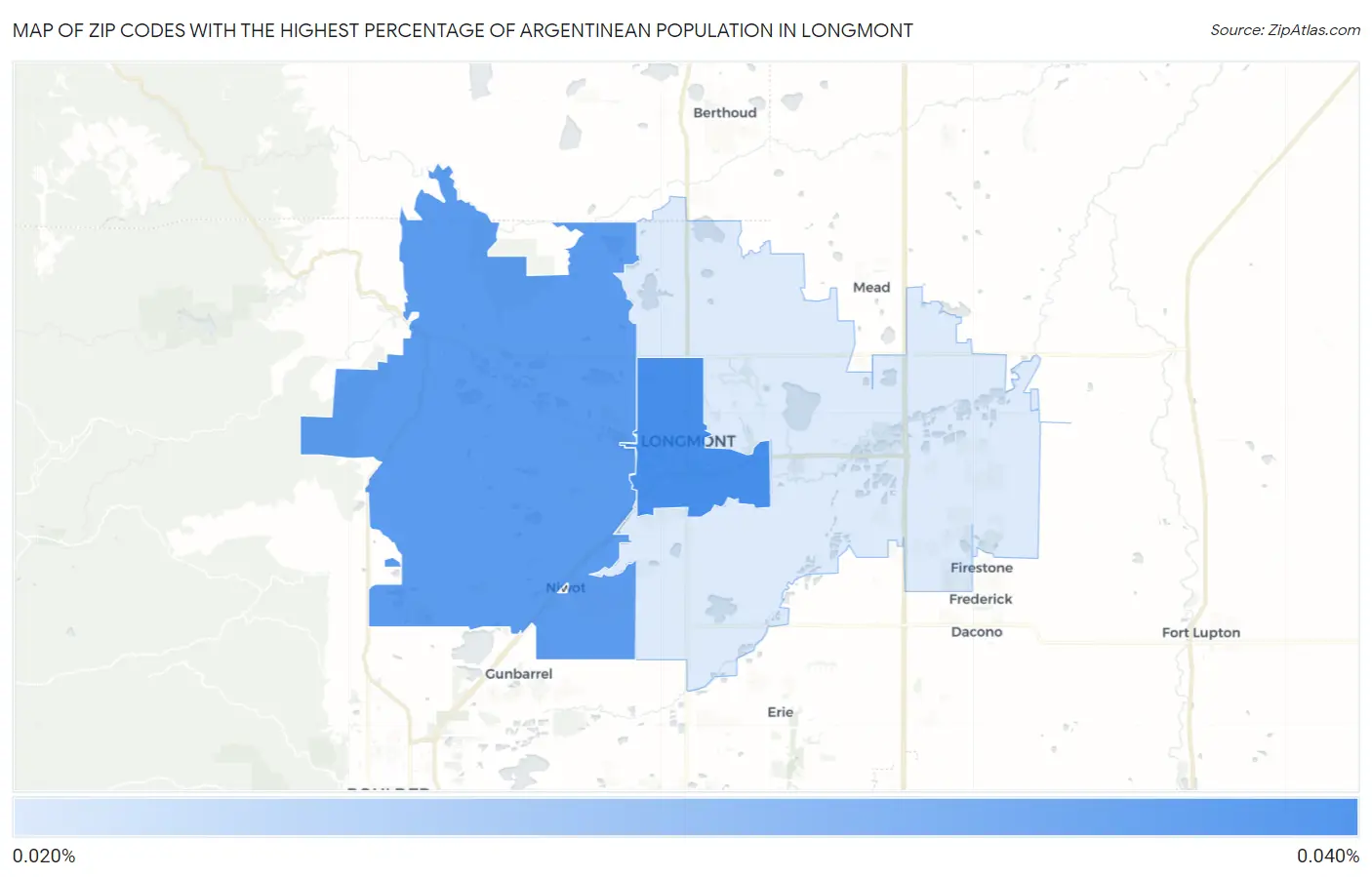 Zip Codes with the Highest Percentage of Argentinean Population in Longmont Map