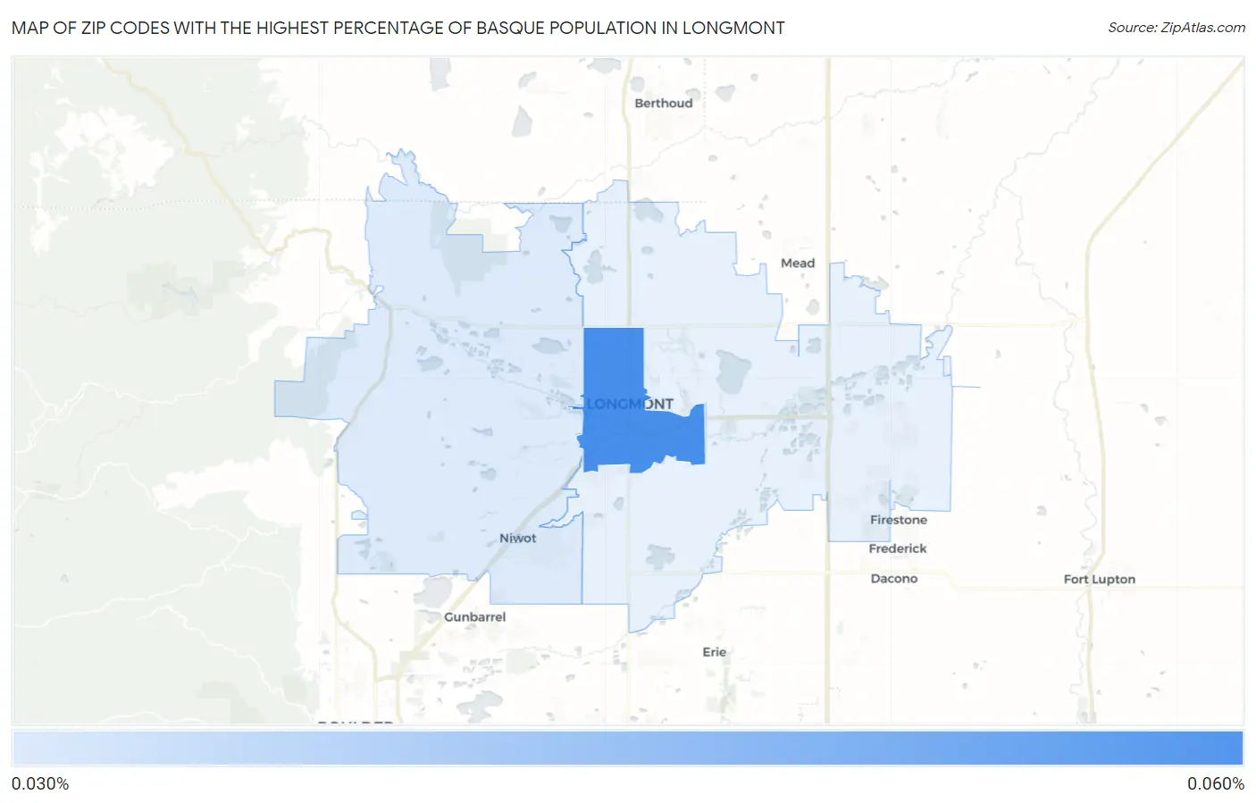 Zip Codes with the Highest Percentage of Basque Population in Longmont Map