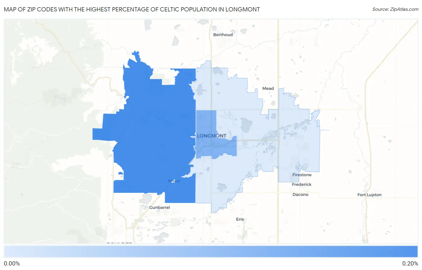 Zip Codes with the Highest Percentage of Celtic Population in Longmont Map
