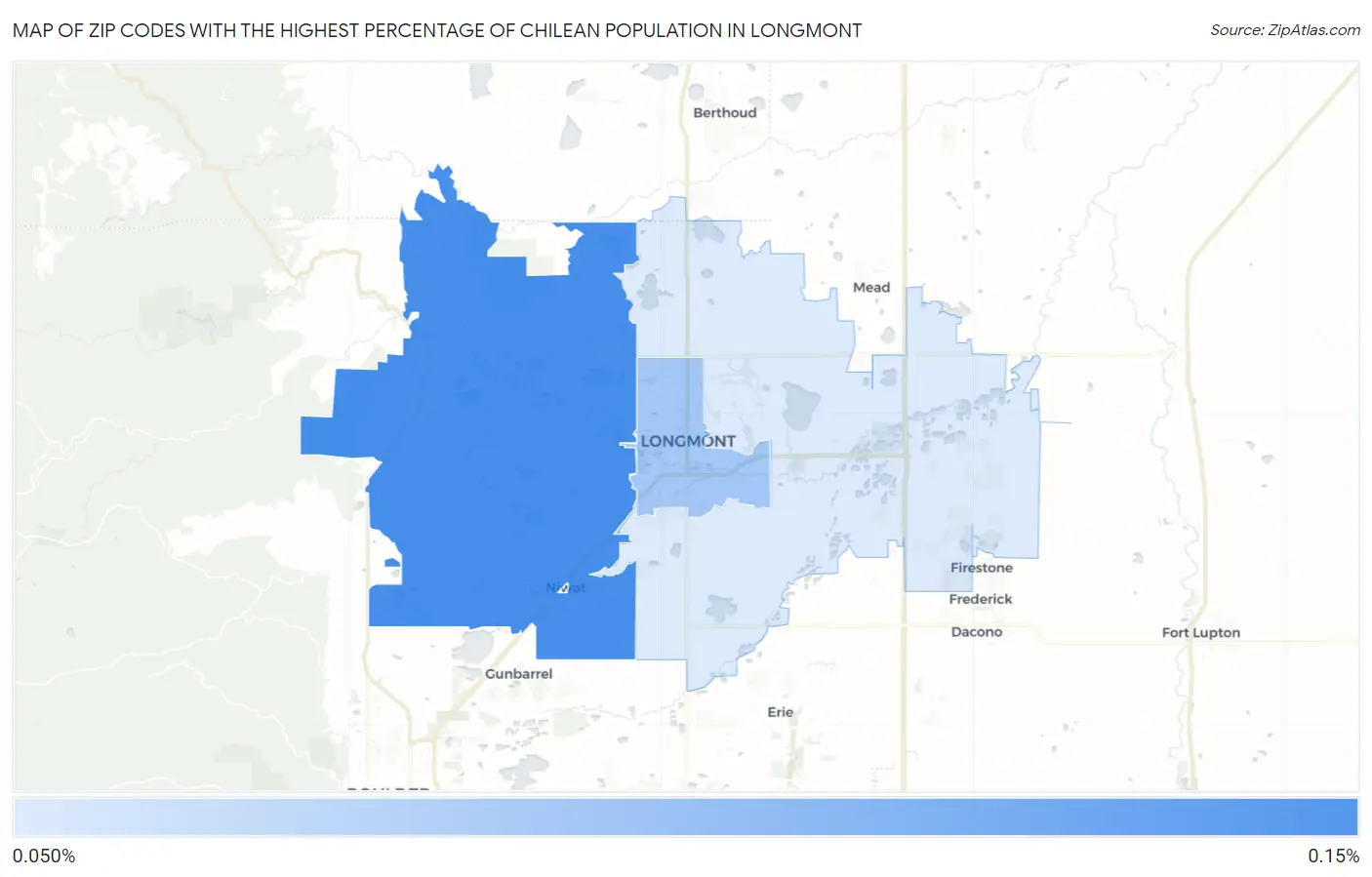 Zip Codes with the Highest Percentage of Chilean Population in Longmont Map