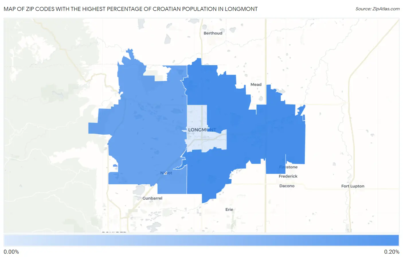 Zip Codes with the Highest Percentage of Croatian Population in Longmont Map