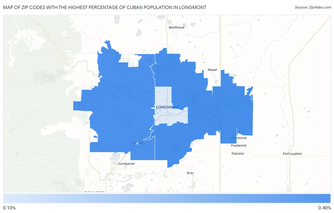 Zip Codes with the Highest Percentage of Cuban Population in Longmont Map