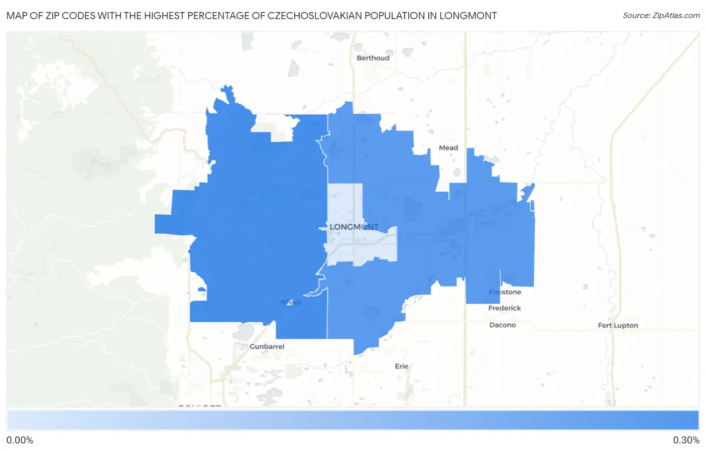 Zip Codes with the Highest Percentage of Czechoslovakian Population in Longmont Map