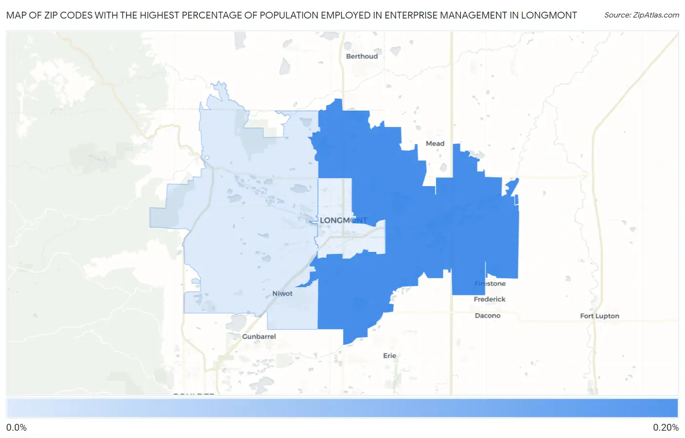 Zip Codes with the Highest Percentage of Population Employed in Enterprise Management in Longmont Map