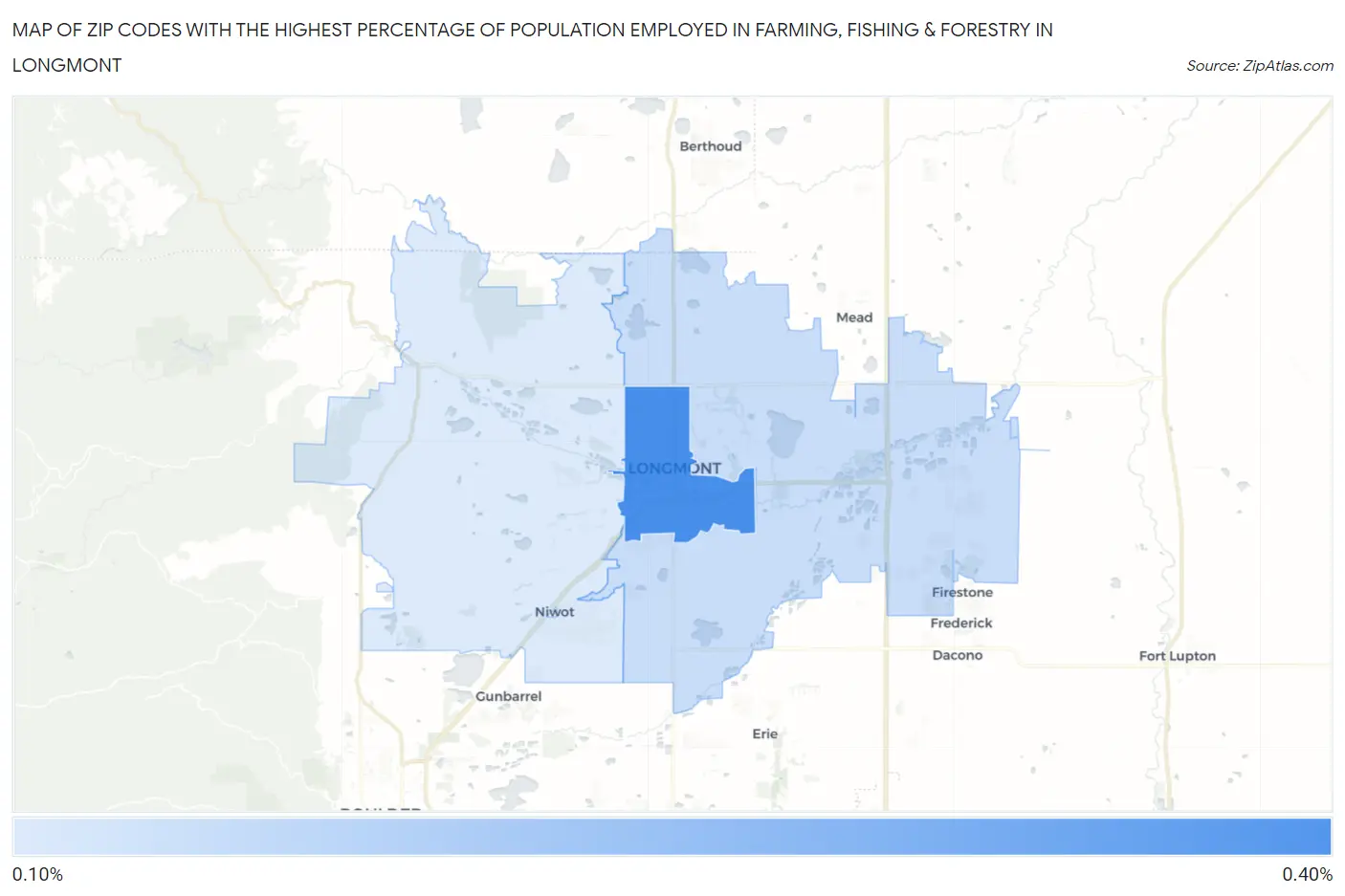 Zip Codes with the Highest Percentage of Population Employed in Farming, Fishing & Forestry in Longmont Map