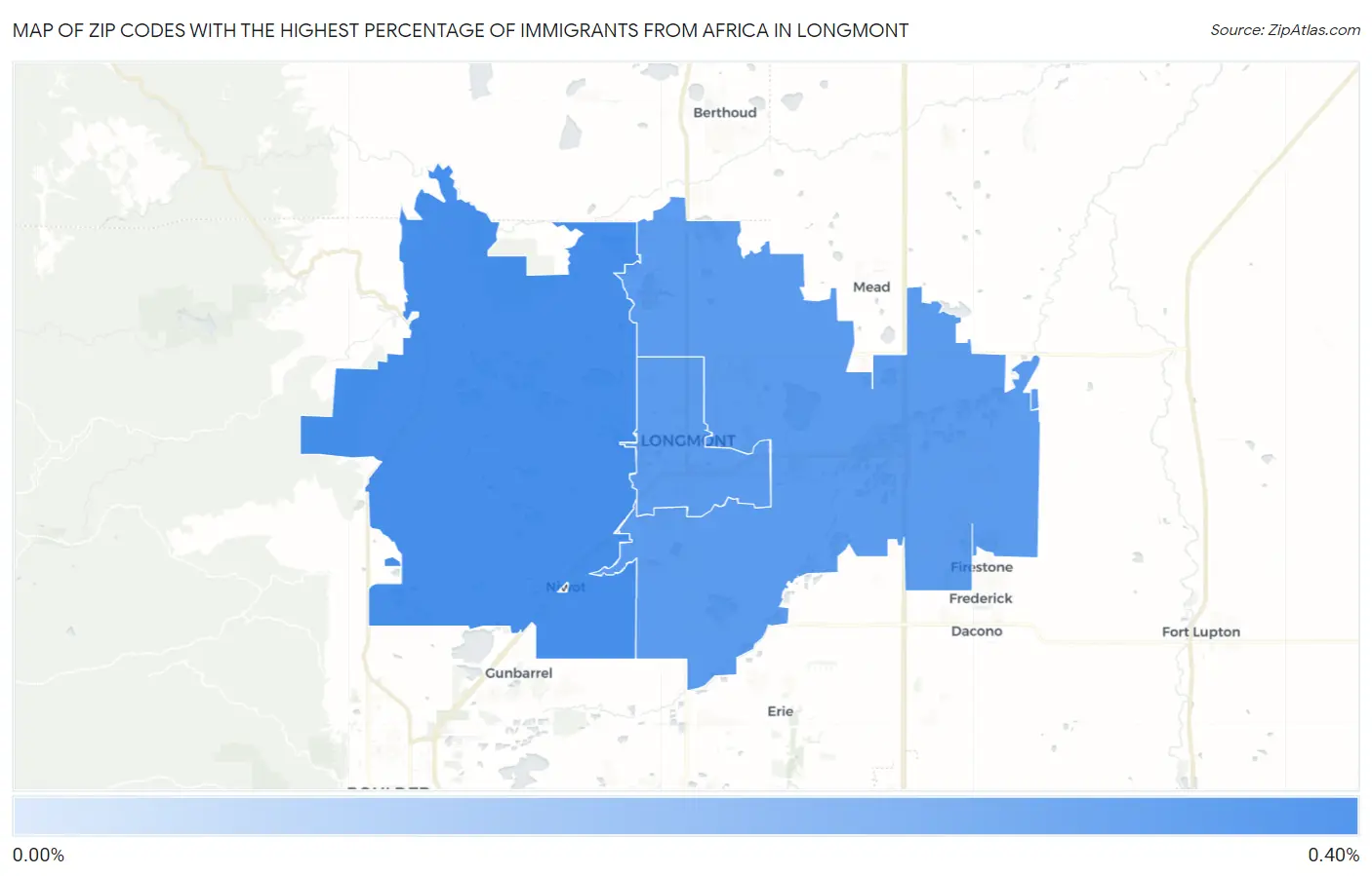 Zip Codes with the Highest Percentage of Immigrants from Africa in Longmont Map