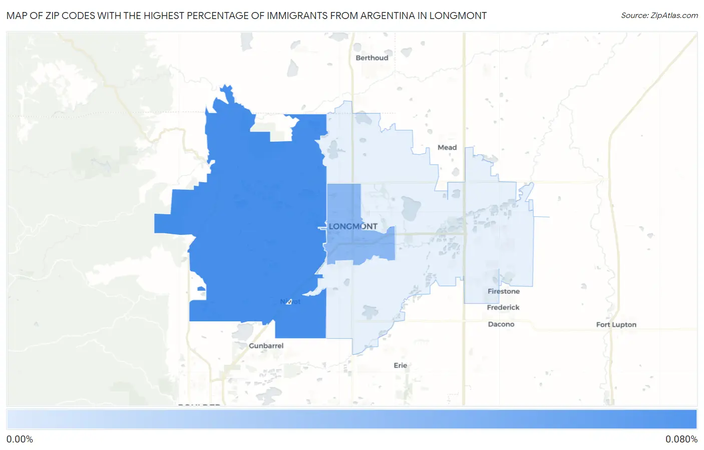 Zip Codes with the Highest Percentage of Immigrants from Argentina in Longmont Map