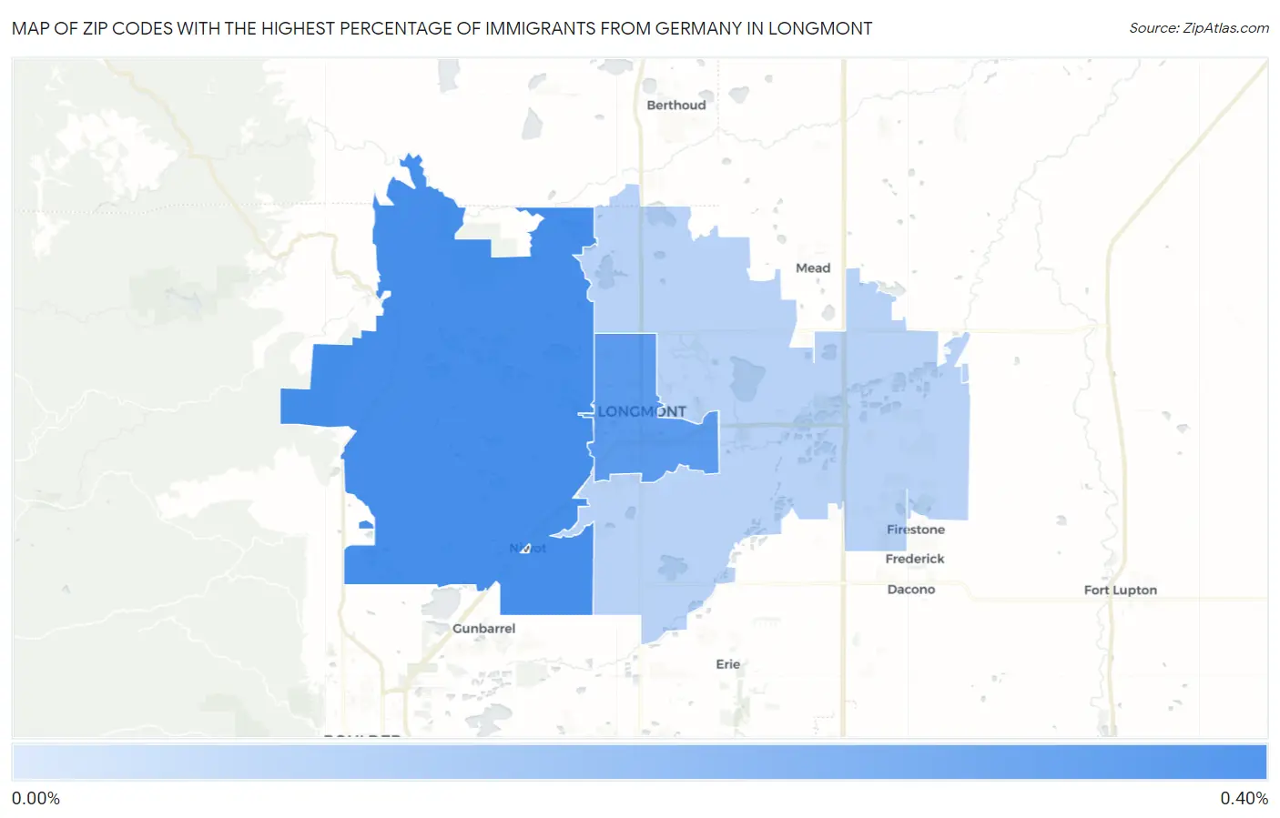 Zip Codes with the Highest Percentage of Immigrants from Germany in Longmont Map