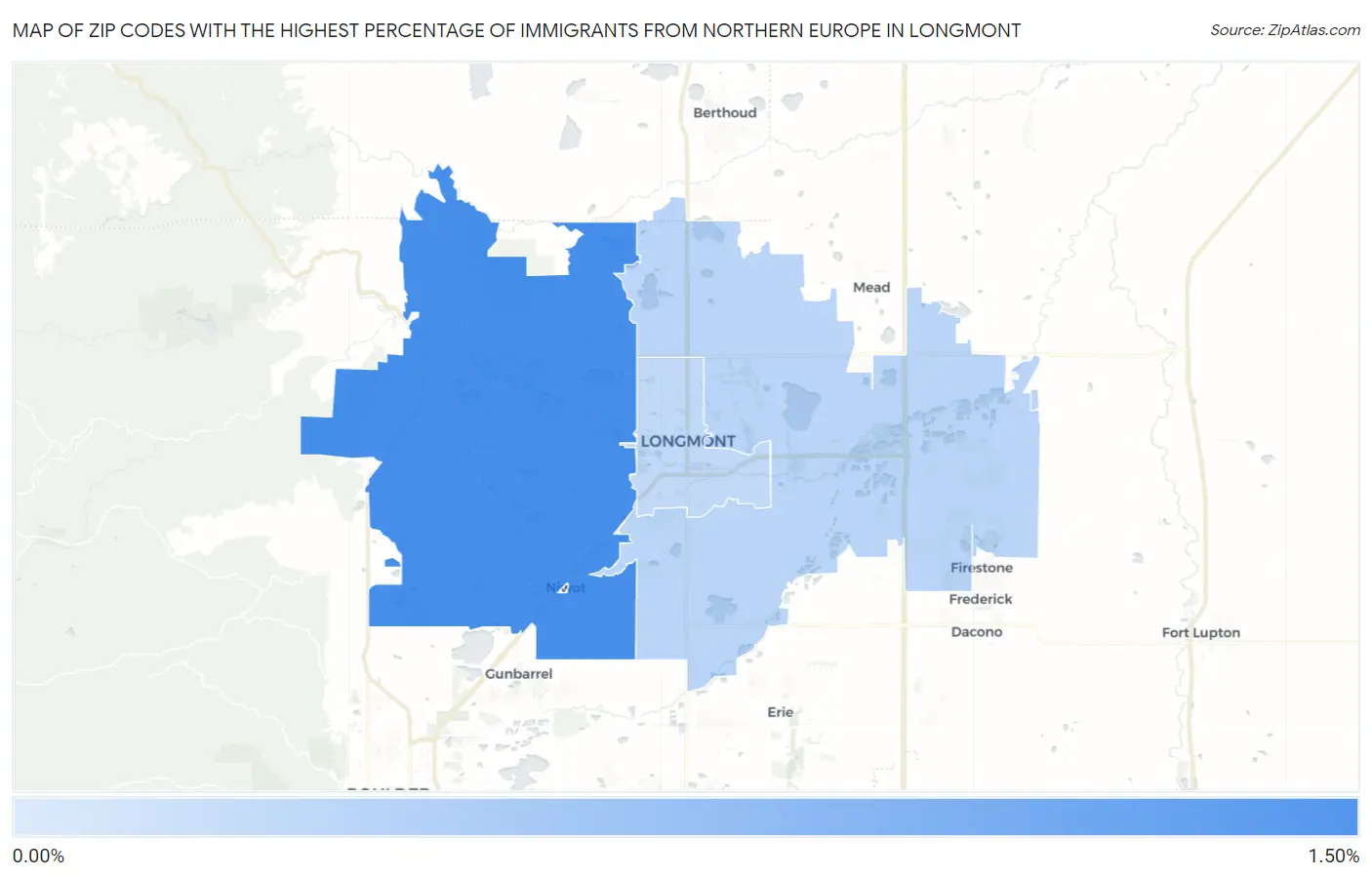 Zip Codes with the Highest Percentage of Immigrants from Northern Europe in Longmont Map