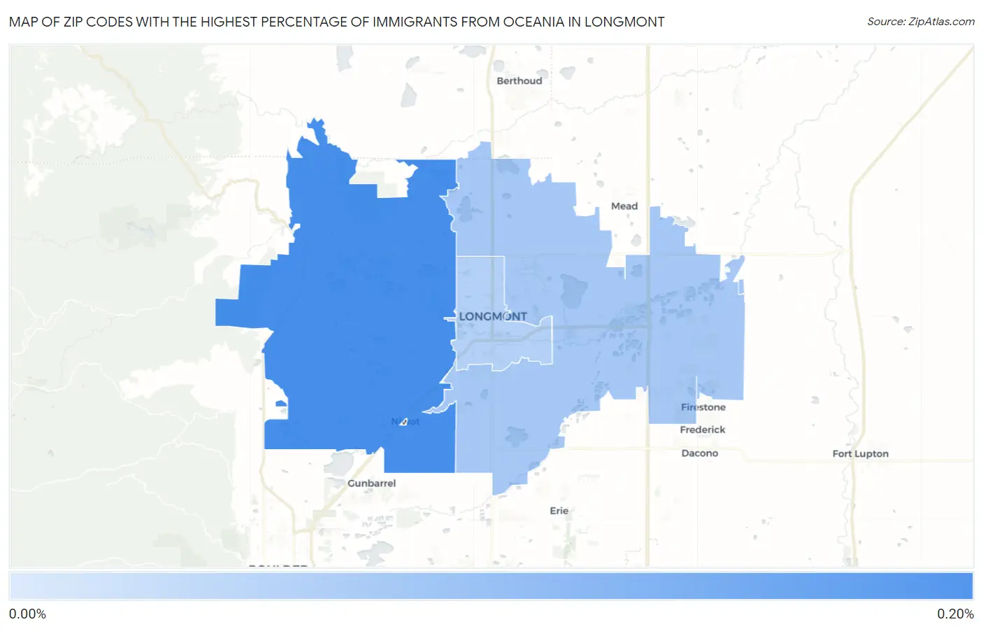 Zip Codes with the Highest Percentage of Immigrants from Oceania in Longmont Map