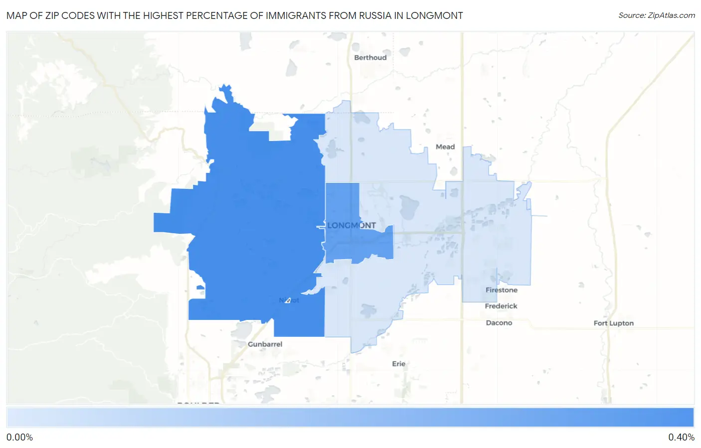 Zip Codes with the Highest Percentage of Immigrants from Russia in Longmont Map