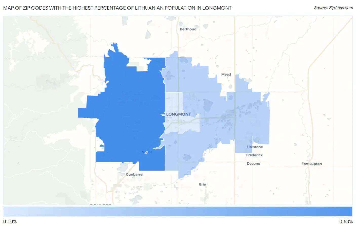 Zip Codes with the Highest Percentage of Lithuanian Population in Longmont Map