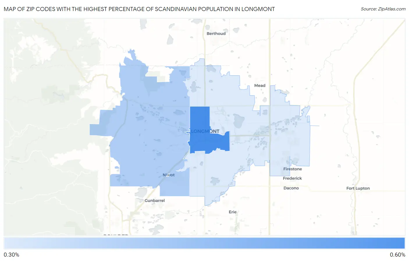 Zip Codes with the Highest Percentage of Scandinavian Population in Longmont Map