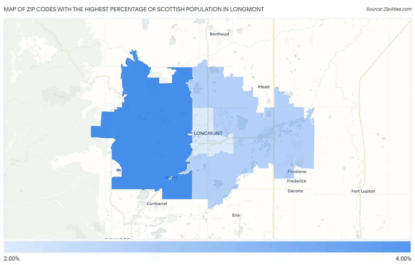 Zip Codes with the Highest Percentage of Scottish Population in Longmont Map