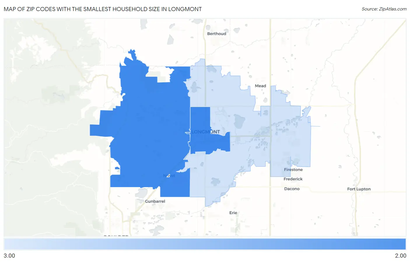 Zip Codes with the Smallest Household Size in Longmont Map